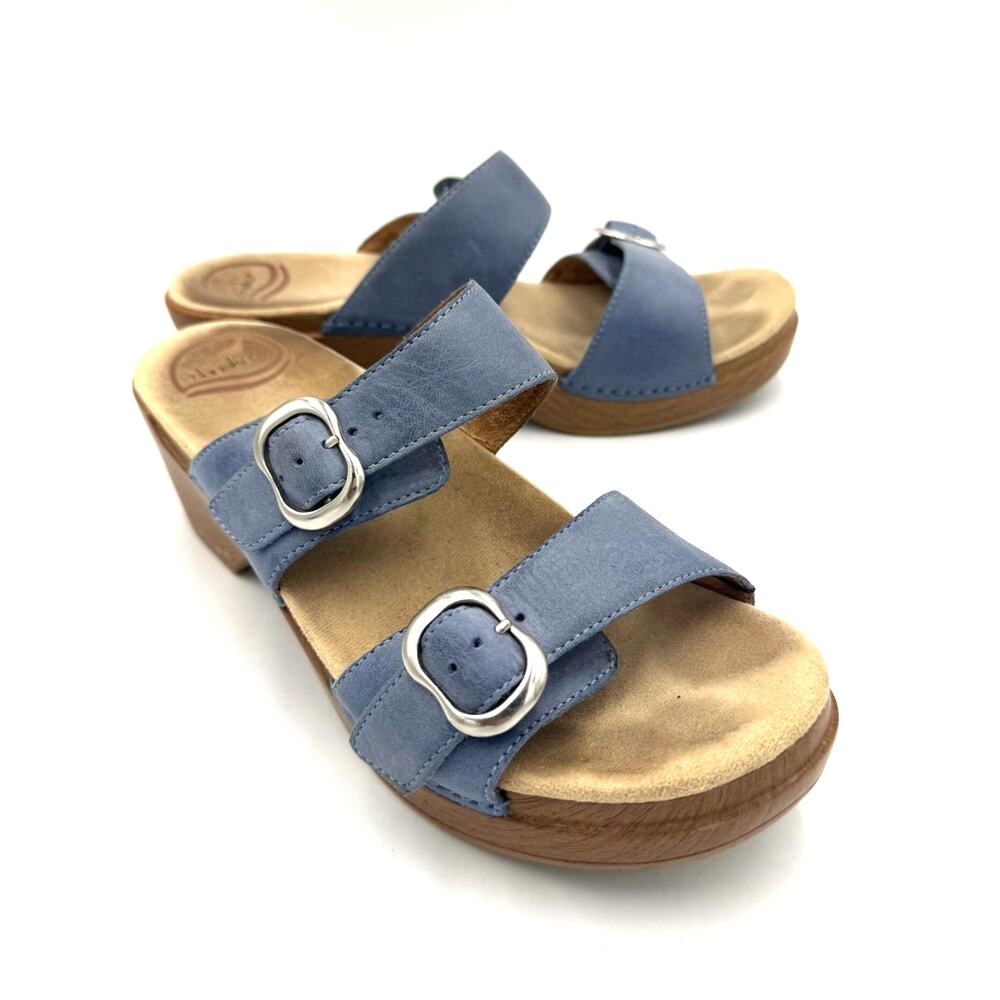 Dansko Blue Double Buckle Strap Sandal Heel Women's 40